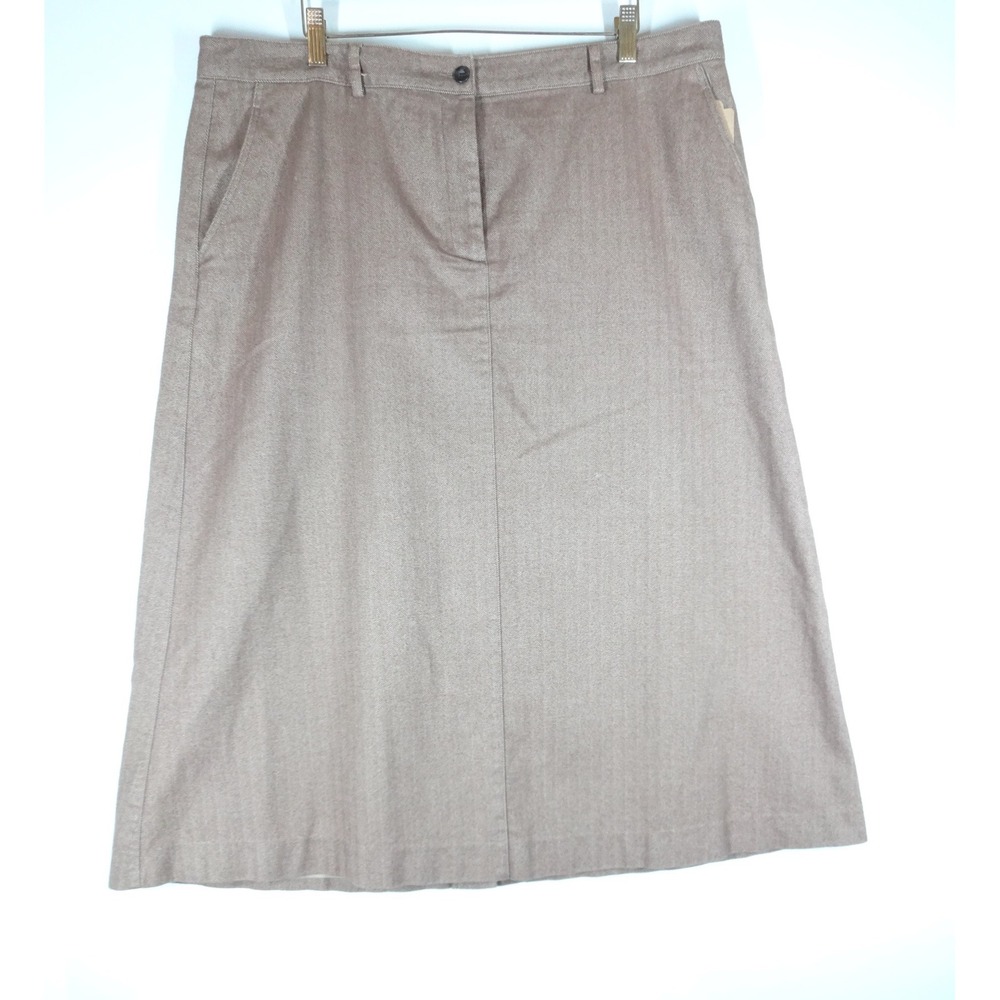 L.L. Bean Skirt Women 18 Brown Herringbone A-Line Classic Fit Career Academia